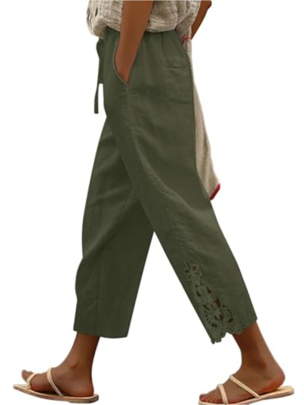 Lightweight Drawstring Elastic Waist Casual Trousers with Pockets